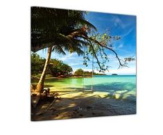 Wandbild - Tropical Beach Under Blue Sky - Thailand - Bild auf Leinwand 40 x 40 cm - Leinwandbilder Bilder als Leinwanddruck Landschaften Asien - Schaukel am Strand