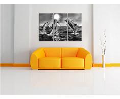 Monocrome, Delphine, blaues Meer, Strand, Los Angeles 3-Teiler Leinwandbild 120x80 Bild auf Leinwand, XXL riesige Bilder fertig gerahmt mit Keilrahmen, Kunstdruck auf Wandbild mit Rahmen, gänstiger als Gemälde oder Ölbild, kein Poster oder Plakat