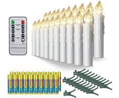 20er led Weihnachtskerzen Timer mit Batterien, led kerzen Dimmbar IP64 Flammenlose Lichterkette für Weihnachtsbaum, Weihnachtsdeko, Hochzeit, Geburtstags, Party (Warmes Weiß)