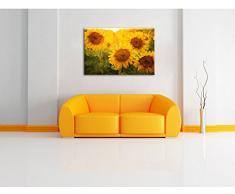 Sonnenblumen auf dem Feld Kunst Pinsel Effekt, Format: 120x80 auf Leinwand, XXL riesige Bilder fertig gerahmt mit Keilrahmen, Kunstdruck auf Wandbild mit Rahmen, günstiger als Gemälde oder Ölbild, kein Poster oder Plakat