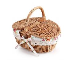 Bicaquu Picknickkorb, Oval Double Lidded Wickers Leinen Floral Picknick Aufbewahrungskorb Urlaub Camping verwenden Inneneinrichtungen, Osterkorb