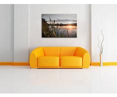 Sonniger Morgen am See Schwarz/Weiß, Format: 100x70 auf Leinwand, XXL riesige Bilder fertig gerahmt mit Keilrahmen, Kunstdruck auf Wandbild mit Rahmen, günstiger als Gemälde oder Ölbild, kein Poster oder Plakat