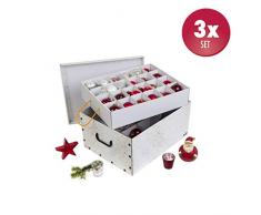 3 Stück XXL Dekokarton in Weiß/Gold - formschön und hochwertig. Mit Einsätzen für max. 40 Christbaumkugeln oder Weihnachtsdeko. Karton aus stabiler Pappe in Weiß/Gold mit Griffen aus Kunststoff! Topp