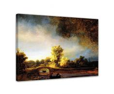 Bilderdepot24 Leinwandbild Rembrandt - Alte Meister Landschaft mit Steinbrücke 120x90cm - fertig gerahmt, direkt vom Hersteller
