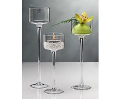 Sandra Rich 3 Größen, Teelichthalter auf Fuß, Glas, H. 15-20-30cm D. 9cm rund