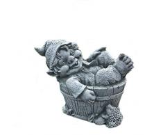 Steinfigur Troll im Fass Steinguss Gnom Kobold Wichtel Frostfest Garten Deko