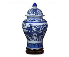 ufengke Jingdezhen Klassische Blaue und Weiße Porzellan Keramik Vase,Drachen Blumenvase,China Ming-Stil,Höhe 15(38cm)