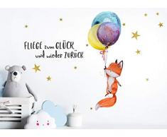 Little Deco Wandtattoo Fuchs & Spruch Fliege zum Glück I A4-21 x 29,7 cm I Luftballons Wandbilder Kinderzimmer Deko Babyzimmer Junge Wandsticker Kinder DL163