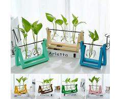 Venus valink Hydrokultur-Pflanzenvase mit Vintage-Holzständer und Metall-Drehstab, Tisch-Dekoration, Blumenvase Halter, Hydrokultur-Pflanztöpfe, Glas-Blumenvasen für Heimdekoration