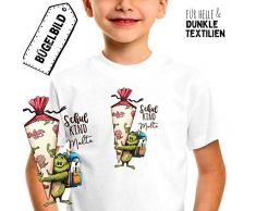 ilka parey wandtattoo-welt Bügelbilder zum Schulanfang Monster mit Schultüte & Wunschname Schulkind Applikation Kissen Shirt Taschen Bügelbild Patch in A5 bb180