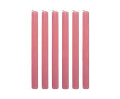 connox Collection Rustikale Stabkerze (6er-Set) Höhe 25 cm, Ø 2.2 cm durchgefärbte und hochwertige Tafelkerzen ideal für Kerzenständer (rosa)