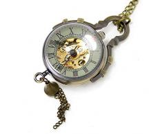 ZHTY Taschenuhr, Steampunk Transparentes Glas Silberkugel Mechanische Taschenuhr Kette Anhänger Halskette Taschenuhr