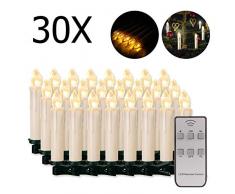 20/30/40/50/60 stk LED Kerzen LED Lichterkette Kabellos Dimmbar Kerzenlichter Flammenlose Weihnachtskerzen für Weihnachtsbaum, Weihnachtsdeko, Hochzeit, Geburtstags, Party (milchweisse Hülle, 30stk)