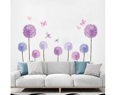 ufengke Wandtattoos Löwenzahn Lila Wandsticker Wandaufkleber Pusteblume Blumen Schmetterlinge für kinderzimmer Mädchen Wohnzimmer Flur