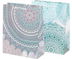 Geschenktüten, 18 x 23 x 8 cm, 12 Stück | Geschenktaschen Mandala | Tüten für Geschenke | Muster Blau Grün Rosa