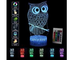 3D Nachtlicht Illusion Lampe LED Kinder Eule Deko Licht Stimmungslicht Fernbedienung Nachttischlampe 7 Farben ändern Touch Switch Schreibtisch Lampen Geburtstagsgeschenk
