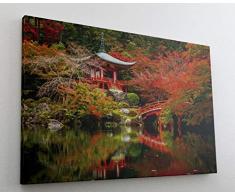 Japan Hütte Kyoto See Asien Leinwand Bild Wandbild Kunstdruck L0533 Größe 100 cm x 70 cm