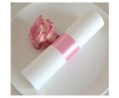Deko Angels 24 Stück Servietten Weiss gerollt mit Band ROSA - Hochzeitsservietten Premium stoffähnlich fertig dekoriert mit Serviettenring aus Dekoband/Tischdekoration für Hochzeit Geburtstag