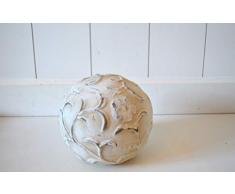 DEKO Kugel Keramik Dekokugel ca. 14cm Creme Shabby rustikal Ornament Blume Gartendeko Tischdeko Pflanzdeko Beetdeko