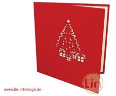 LIN - POP UP 3D Weihnachtskarten, 3D Geschenk Tannenbaum (Große, Karte 15 cm x 15 cm)(#425)