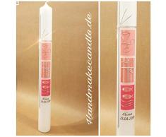 Taufkerze für Mädchen | Kerze zur Taufe | Kommunionkerze für Mädchen | 400x40 | in Rosa und Silber gestaltet | mit Name und Datum beschriftet