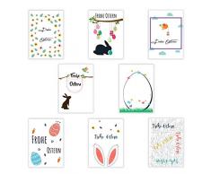 8 Osterkarten mit Briefumschlägen | Postkarten Format A6 | Ostereier | Osterhase | Grußkarten als Postkartenset zu Ostern