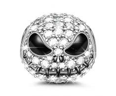 GNOCEJack Schädel Charm Anhänger 925 Sterling Silber Bead Charms mit Zirkonia Charm Schmuck für alle Armbänder Halsketten Geschenke Bijouterie für Halloween Damen Mädchen Baby (Silber)