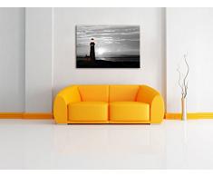 Großer Leuchtturm im Sonnenuntergang Schwarz/Weiß, Format: 120x80 auf Leinwand, XXL riesige Bilder fertig gerahmt mit Keilrahmen, Kunstdruck auf Wandbild mit Rahmen, günstiger als Gemälde oder Ölbild, kein Poster oder Plakat