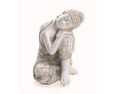 TEMPELWELT Deko Figur Ruhender Buddha Figur sitzend 9 cm, Polystein weiß altweiß, Dekofigur Thai Buddha Gauthama schlafend ruhend Statue Buddhafigur
