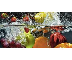 Artland Glasbilder Wandbild Glas Bild 100x50 cm Querformat Modern Küche Essen Obst Früchte im Wasser Erdbeere Apfel Orange Trauben S7LQ