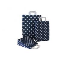 PGV Papiertragetaschen mit Flachhenkel Sterne BLAU (22 + 10 x 31 cm, 50 Stück)