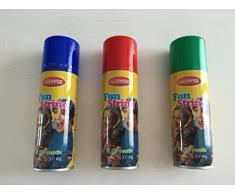 Equilibre et Aventure Luftschlangenspray für Partys 3er-Set Luftschlangenspray in den Farben Rot, Blau, und Grün. Inhalt: 83 g.