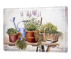 LEotiE SINCE 2004 Blechschild Galerie Maler Franz Heigl Bild Stilleben Pflanzen Gartentisch Lavendel Kanne 20x30 cm Metallschilder Nostalgie Küche