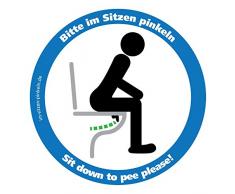 4x Dezentes Im Sitzen pinkeln Schild, in weiß, runder Aufkleber Ø5cm, Sit down to pee pls. für Hoteltoilette, Kundentoilette, Gäste-WC @immi.de
