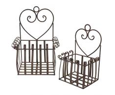 MACOSA SA7787 Wandkorb 2er Set Metall eckig Wandtopfhalter Herz Vintage Landhausstil Blumentopfhalter Wand Blumenhalter Pflanzkorb Blumen-Korb hängend