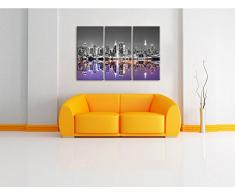 schöne Manhattan Skyline Spiegelung schwarz/weiß auf 3-Teiler Leinwandbild 120x80 Bild auf Leinwand, XXL riesige Bilder fertig gerahmt mit Keilrahmen, Kunstdruck auf Wandbild mit Rahmen, gänstiger als Gemälde oder Ölbild, kein Poster oder Plakat