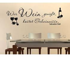 Graz Design 620249_30_070 Wandtattoo Deko für Küche Esszimmer gestalten Fliesentattoo Ideen Retro Vintage Zitat Wer Wein genieÃt kostet Geheimnisse 93x30cm Schwarz
