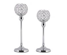 GoMaihe Kristall Kerzenhalter 2 Set, 32/37cm Kerzenständer Stabkerze Hoch Metall Deko Kerzenleuchter für Stumpenkerzen, Vintage Kerzen Ständer Tischdeko Hochzeit Weihnachten Geburtstag, Silber.MEHRWEG