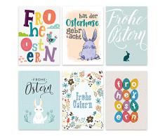 Papierdrachen 12 Osterkarten zum Sammeln und Verschicken - liebevoll gestaltetes Postkarten Set Pastell - Grußkarten Set 1 - Ostern 2020