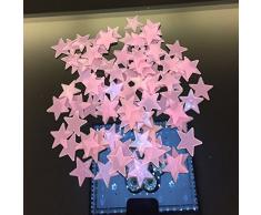 100 Leuchtsterne Wandtattoo Stück Kinder Schlafzimmer Fluoreszierende Leuchten in Den Dunklen Sternen Wand Aufkleber mit Doppelseitigen Klebepunkte (100, Pink)