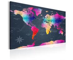 murando - Weltkarte Pinnwand 120x80 cm - Bilder mit Kork Rückwand - Set mit 50 Markierfähnchen-Pinnnadeln - Leinwandbilder - Pinnwand - Korktafel - Fertig Aufgespannt - Wandbilder XXL - Kunstdrucke - Wandbild - Lernkarte Reise