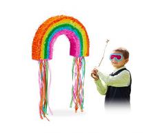 Relaxdays 10025179 Regenbogen Pinata zum Aufhängen, für Kinder, Mädchen & Jungs, Geburtstag, zum selbst Befüllen, Piñata, bunt