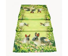 Tischläufer 40 x 90 cm Tischdecke Mitteldecke Ostern Tischdeko Frühling grün bunt Osterhasen Osterdekoration