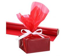 STOBOK Transparente Zellophan-Folie auf Rolle, Breite 44 cm, 30,5 m lang, 3 m dick, Blumenkörbe, Geschenk, Kristall, transparent, Papier, bunt, Basteln, Kunst, Dekoration, Rot