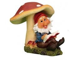 Gartenzwerg mit Buch unter Pilz Gartenfigur