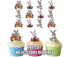Kuchen-Dekorationen, Osterhasen-Motiv, essbar, stehend, für Cupcakes und Kuchen, 12 Stück