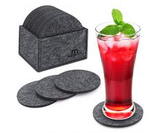 MENNYO Untersetzer Gläser 14er Set, Filzuntersetzer Rund mit Aufbewahrungsbox, Filz Glasuntersetzer Untersetzer Filz Getränkeuntersetzer Waschbar Coasters für Heiße Tassen, Töpfe, Teetassen
