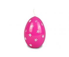 * Große Oster-Kerze | Straußenei Osterei Eikerze Ostereikerze | Pink mit weißen Blümchen | Höhe: ca. 11 cm