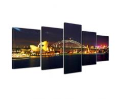 Kunstdruck - Sydney Opera House und die Harbour Bridge - Bild auf Leinwand - 200x80 cm 5 teilig - Leinwandbilder - Bilder als Leinwanddruck - Wandbild von Bilderdepot24 - Städte & Kulturen - Australien - Sydney bei Nacht