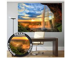 GREAT ART XXL Poster – Wasserfall – Wandbild Dekoration Sonnenuntergang vor Horizont Natur Entspannung Landschaft Romantik Felsen Fluss Relax Wandposter Fotoposter Wanddeko Motiv (140 x 100 cm)
